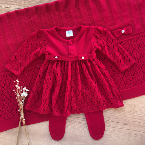 Saida Maternidade Ponto Vazado 3 Peças Vermelho