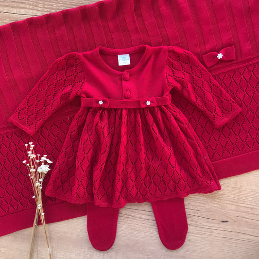 Saida Maternidade Ponto Vazado 3 Peças Vermelho